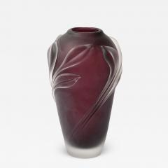  William Glasner Modernist Frosted Smoked Amethyst Floral Detail Glass Vase by William Glasner - 3602995
