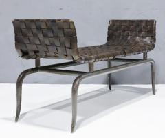  William Haines Inc Klismos Style Leg Metal and Woven Leather Bench - 2957914