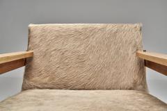  Wim Den Boon Pair of Oak Armchairs in Ponyskin by Wim den Boon the Netherlands 1960s - 4617225