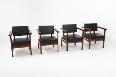  Wim Den Boon Wim Den Boon Executive Chairs in Black Leather and Rosewood 1950s - 1226138