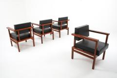  Wim Den Boon Wim Den Boon Executive Chairs in Black Leather and Rosewood 1950s - 1226139