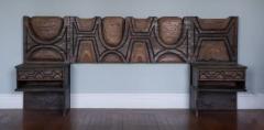  Witco 1960s Witco Queen Headboard w Floating Nightstands in Tiki Carved Wood - 4046827