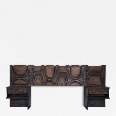  Witco 1960s Witco Queen Headboard w Floating Nightstands in Tiki Carved Wood - 4047987