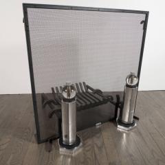  Wm H Jackson Company Modernist Fire Screen Set in Nickel Glass and Black Enamel by WMH Jackson - 1579371