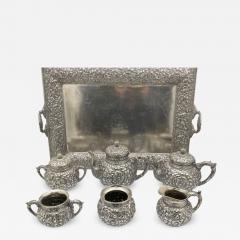  Wood Hughes Wood Hughes Sterling Silver 6 Piece Repousse 19th Century Tea Set with Tray - 3241441