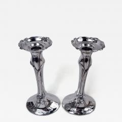  Woodside Sterling Co Pair of Antique American Art Nouveau Sterling Silver Candlesticks - 4369263
