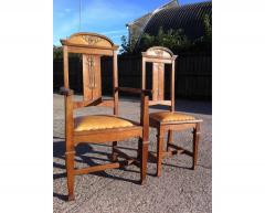  Wylie Lochhead Wylie Lochhead Set of Four Arts Crafts Oak Dining Chairs with Leather Seats - 4191520