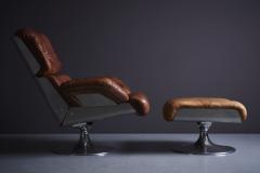  Xavier Feal Xavier Feal leather Lounge Chair with Ottoman France 1970s - 3397659