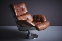  Xavier Feal Xavier Feal leather Lounge Chair with Ottoman France 1970s - 3397662