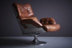  Xavier Feal Xavier Feal leather Lounge Chair with Ottoman France 1970s - 3397663