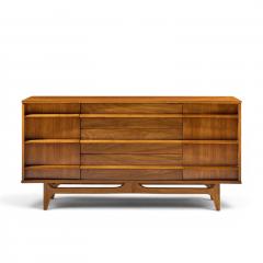  Young Manufacturing Company Young Manufacturing Mid Century Curved Walnut Credenza and Hutch - 4656460