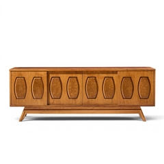  Young Manufacturing Company Young Manufacturing Mid Century Walnut Burlwood Sliding Door Credenza and Hutch - 4700261