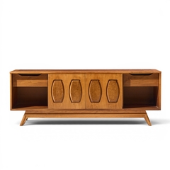  Young Manufacturing Company Young Manufacturing Mid Century Walnut Burlwood Sliding Door Credenza and Hutch - 4700267