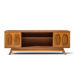  Young Manufacturing Company Young Manufacturing Mid Century Walnut Burlwood Sliding Door Credenza and Hutch - 4700268