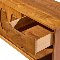  Young Manufacturing Company Young Manufacturing Mid Century Walnut Burlwood Sliding Door Credenza and Hutch - 4700270