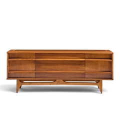  Young Manufacturing Company Young Manufacturing Mid Century Walnut Curved Credenza and Hutch - 4731614