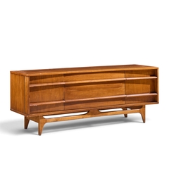  Young Manufacturing Company Young Manufacturing Mid Century Walnut Curved Credenza and Hutch - 4731616