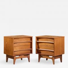  Young Manufacturing Company Young Manufacturing Mid Century Walnut Curved Front Nightstands Pair - 4566236