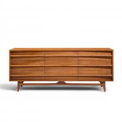  Young Manufacturing Company Young Manufacturing Mid Century Walnut Curved Lowboy Dresser - 4576653