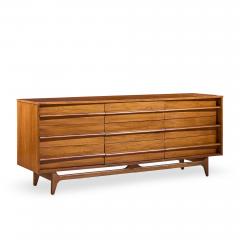  Young Manufacturing Company Young Manufacturing Mid Century Walnut Curved Lowboy Dresser - 4644712