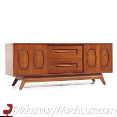  Young Manufacturing Company Young Manufacturing Mid Century Walnut and Burlwood Credenza and Hutch - 3689764