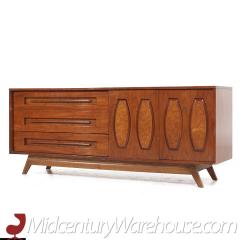  Young Manufacturing Company Young Manufacturing Mid Century Walnut and Burlwood Lowboy Dresser - 3688166