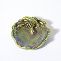  Zsolnay Zsolnay Hungary Eosin Iridescent Green Gold Lobster Snake Hand Painted Dish - 4489929