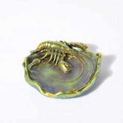  Zsolnay Zsolnay Hungary Eosin Iridescent Green Gold Lobster Snake Hand Painted Dish - 4489930