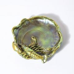  Zsolnay Zsolnay Hungary Eosin Iridescent Green Gold Lobster Snake Hand Painted Dish - 4489936