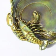  Zsolnay Zsolnay Hungary Eosin Iridescent Green Gold Lobster Snake Hand Painted Dish - 4489940