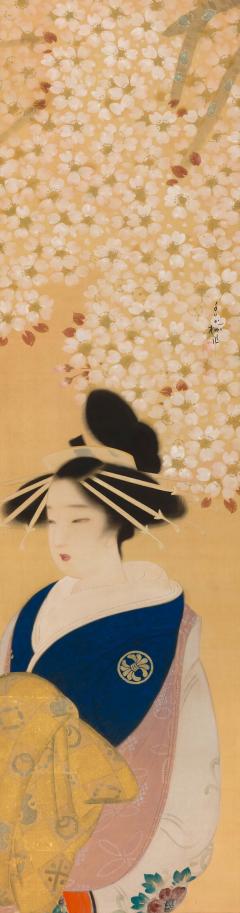  bayashi Chimaki Young Woman Beneath a Flowering Cherry Tree 1920s 1930s - 4492103