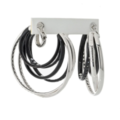  de Grisogono DE GRISOGONO 18K WHITE GOLD BLACK DIAMOND HOOP EARRINGS - 3605028