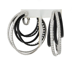  de Grisogono DE GRISOGONO 18K WHITE GOLD BLACK DIAMOND HOOP EARRINGS - 3605033