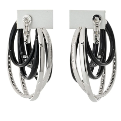  de Grisogono DE GRISOGONO 18K WHITE GOLD BLACK DIAMOND HOOP EARRINGS - 3605036