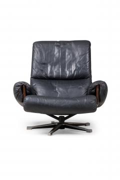  de Sede DeSede Mid Century Swiss Metal Black Leather Upholstered Swivel Chair - 4274958
