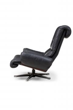  de Sede DeSede Mid Century Swiss Metal Black Leather Upholstered Swivel Chair - 4274959