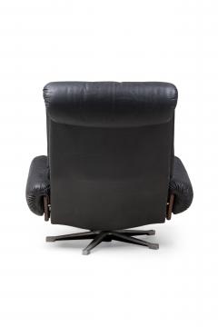  de Sede DeSede Mid Century Swiss Metal Black Leather Upholstered Swivel Chair - 4274961