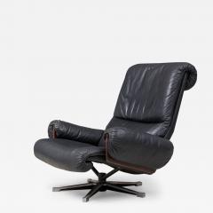  de Sede DeSede Mid Century Swiss Metal Black Leather Upholstered Swivel Chair - 4307265