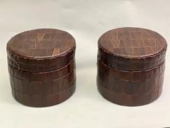  de Sede Pair of Swiss Modern Patchwork Leather Storage Ottomans Stools by De Sede 1960 - 3478543