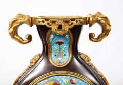  douard Li vre French Japonisme Ormolu Patinated Bronze and Cloisonne Enamel Mantel Clock - 2138253