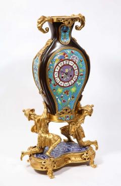  douard Li vre French Japonisme Ormolu Patinated Bronze and Cloisonne Enamel Mantel Clock - 2138256