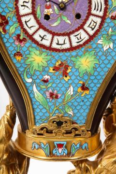  douard Li vre French Japonisme Ormolu Patinated Bronze and Cloisonne Enamel Mantel Clock - 2138260