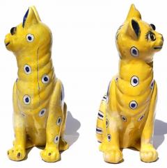  mile Gall Emile Galle Faience Painted Pottery Cats Pair - 3605502
