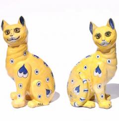  mile Gall Emile Galle Faience Painted Pottery Cats Pair - 3605504