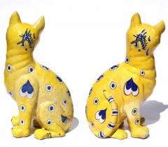  mile Gall Emile Galle Faience Painted Pottery Cats Pair - 3605505
