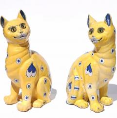 mile Gall Emile Galle Faience Painted Pottery Cats Pair - 3605512