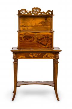  mile Gall Emile Galle French Ombelles Floral and Pastoral Marquetry Writing Desk - 4273223