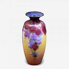  mile Gall Galle Blown Glass Fuchsia Flowers Vase French - 4311284
