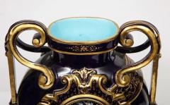  mile Gall Rare Pair of Emile Galle Cobalt Blue Porcelain and Limoges Enamel Portrait Vases - 4181910