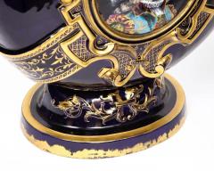  mile Gall Rare Pair of Emile Galle Cobalt Blue Porcelain and Limoges Enamel Portrait Vases - 4181912